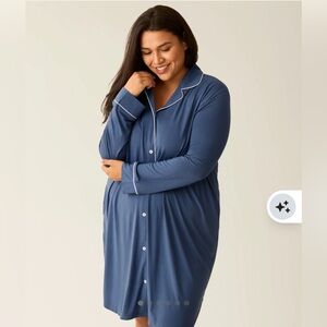 Kindred Bravely Clea Bamboo Long Sleeve Sleep Shirt Blue XL Nightgown